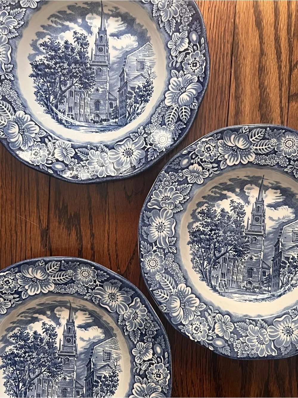 Vintage set of (5) Wedgwood Liberty Blue Old North Church soup bowls England